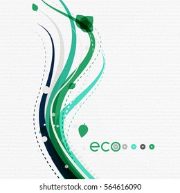 Wave lines, floral abstract background. Vector illustration