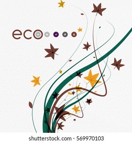 Wave lines, floral abstract background. Vector illustration
