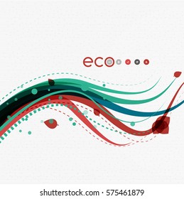 Wave lines, floral abstract background. Vector illustration
