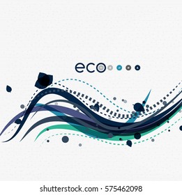 Wave lines, floral abstract background. Vector illustration