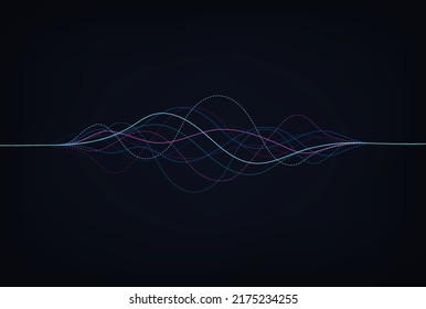 Wave lines flowing dynamic. Artificial intelligence deep learning visualization networks concept for AI, music, sound. Vector illustration