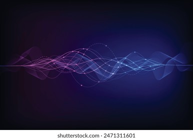 Líneas onduladas que fluyen de forma dinámica. Concepto de redes de visualización de aprendizaje profundo de inteligencia artificial para IA, música, sonido. Ilustración vectorial