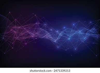 Wave lines flowing dynamic. Artificial intelligence deep learning visualization networks concept for AI, music, sound. Vector illustration
