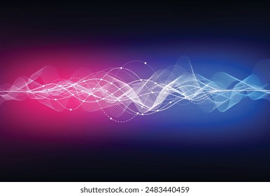 Wave lines flowing dynamic. Artificial intelligence deep learning visualization networks concept for AI, music, sound. Vector illustration