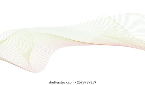 Wave lines flowing. Motion dynamic green and yellow lines isolated on white background. Abstract wave element for design. Vector illustration. 
