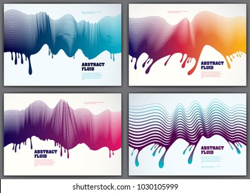 Wave lines fluid vector abstract backgrounds set. 3d dynamic stripes motion art. Lined texture, dynamic surface, curve lines, flow shape.