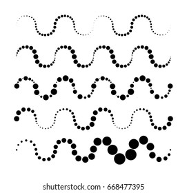 Wave lines made of dots. For brushes, decorative elements, dividing lines. Vector illustration.