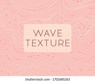Wave lines pattern. Thin wavy lines and decorative confetti dot spots on pink background. Abstract vector decorative texture for graphic design