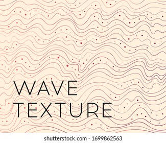 Wave lines pattern. Thin white wavy lines and decorative dot spots on color background. Abstract vector texture for graphic design