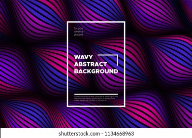 Wave Lines Pattern. Trendy Abstract Background with Distorted Stripes. 3d and Movement Effect. Volumetric Flow Folds. Vector Illustration, EPS10. Wave Lines for Presentation, Brochure, Poster, Web.
