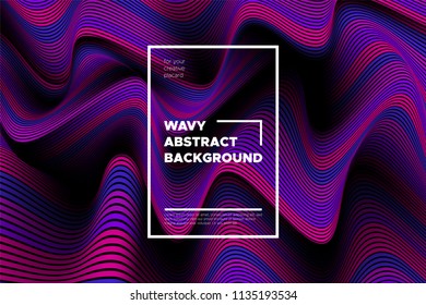 Wave Lines Pattern. Trendy Abstract Background with Distorted Stripes. 3d and Movement Effect. Volumetric Flow Folds. Vector Illustration, EPS10. Wave Lines for Presentation, Brochure, Poster, Web.