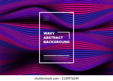 Wave Lines Pattern. Trendy Abstract Background with Distorted Stripes. 3d and Movement Effect. Volumetric Flow Folds. Vector Illustration, EPS10. Wave Lines for Presentation, Brochure, Poster, Web.