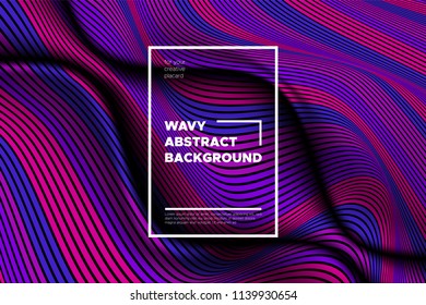 Wave Lines Pattern. Trendy Abstract Background with Distorted Stripes. 3d and Movement Effect. Volumetric Flow Folds. Vector Illustration, EPS10. Wave Lines for Presentation, Brochure, Poster, Web.