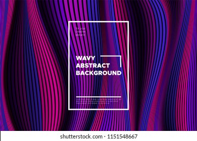 Wave Lines Pattern. Trendy Abstract Background with Distorted Stripes. 3d and Movement Effect. Volumetric Flow Folds. Vector Illustration, EPS10. Wave Lines for Presentation, Brochure, Poster, Web.