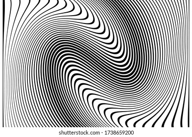 Wave lines. Pattern with wavy, curves lines. Optical art background.  Design black and white. Digital image with a psychedelic stripes. Vector illustration  