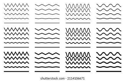 Wellenlinien gesetzt. Wavy Zickzack horizontale Linien. Kurve der Wellenlinie. Vektorset.