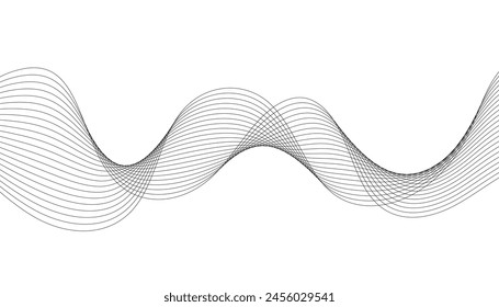 Líneas de onda fluidas suaves dinámicas aisladas sobre fondo blanco. Tecnología, digital, comunicación, ciencia, concepto de música Vector ilustración de fondo