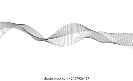 Líneas de onda fluidas suaves dinámicas aisladas sobre fondo blanco. Tecnología, digital, comunicación, ciencia, concepto de música Vector ilustración de fondo