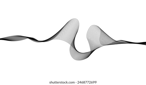 Líneas de onda fluidas suaves dinámicas aisladas sobre fondo blanco. Tecnología, digital, comunicación, ciencia, concepto de música Vector ilustración de fondo
