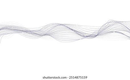 Wave lines smooth flowing dynamic blue purple pink gradient isolated on white background, Abstract blue wave lines on transparent background. Digital frequency track equalizer.