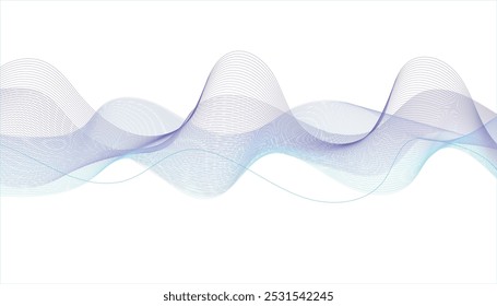 Wave lines smooth flowing dynamic blue purple pink gradient isolated on white background. Abstract background with blue and purple wave lines on white.