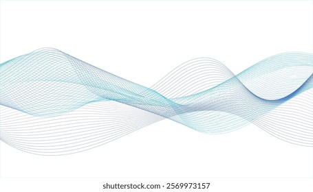 Wave lines smooth flowing dynamic blue purple pink gradient isolated on white background.