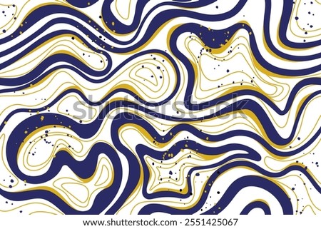 Wave lines texture, liquid background, optical effect of movement illusion. Trendy blue and yellow abstract modern seamless pattern. Repeating wave prints. Vector illustration