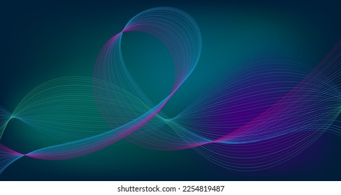Wave lines vector background, Flowing motion wavy shape of thin lines. Teal blue purple curve lines background.