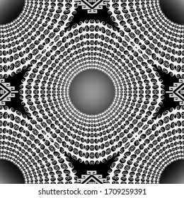 Wave lines vector greek mandalas seamless pattern. Ornamental black and white background. Vintage greek ornament. Elegance patterned texture. Ethnic style abstract geometric design. Glowing backdrop.