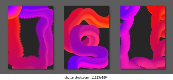 Wave liquid. Collection gradient covers with fluid shapes. Trendy vector illustration EPS10 for Your Design. Creative interweaving. Colorful shapes with flow effect for Flyer, Card, Cover. A4 size.