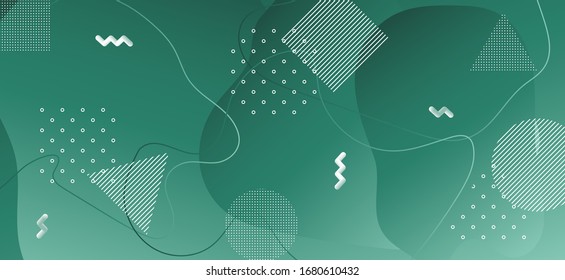 Wave Liquid Poster. Gradient Memphis Ornament. Green Modern Texture. Minimal Futuristic Decoration. Wave Liquid Banner. Fashion Abstract Background. Dark Vector Element. Wave Fluid Banner.