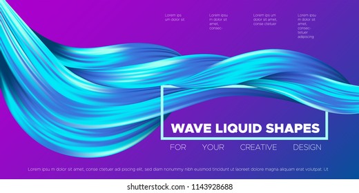 Wave Liquid Shapes with 3D Effect. Modern Flow Background. Vector Illustration EPS10. Beautiful Interweaving. Abstract Fluid. Creative Art Design. Color Wave Template for Business Card, Banner, Cover.