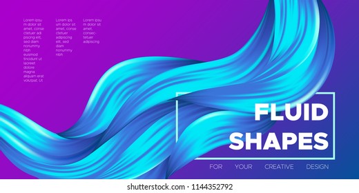 Wave Liquid Shapes with 3D Effect. Modern Flow Background. Vector Illustration EPS10. Beautiful Interweaving. Abstract Fluid. Creative Art Design. Color Wave Template for Business Card, Banner, Cover.