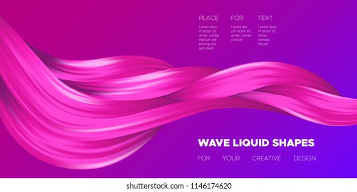 Wave Liquid Shapes with 3D Effect. Modern Flow Background. Vector Illustration EPS10. Beautiful Interweaving. Abstract Fluid. Creative Art Design. Color Wavy Liquid for Business Card, Banner, Cover.
