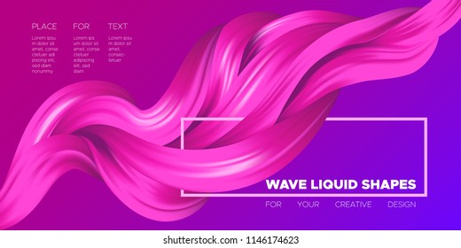 Wave Liquid Shapes with 3D Effect. Modern Flow Background. Vector Illustration EPS10. Beautiful Interweaving. Abstract Fluid. Creative Art Design. Color Wavy Liquid for Business Card, Banner, Cover.