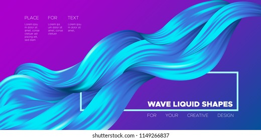 Wave Liquid Shapes with 3D Effect. Modern Flow Background. Vector Illustration EPS10. Beautiful Interweaving. Abstract Fluid. Creative Art Design. Color Wave Template for Business Card, Banner, Cover.