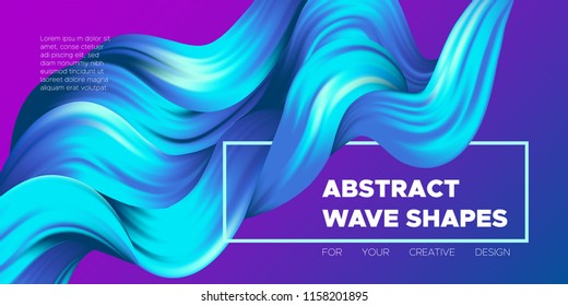 Wave Liquid Shapes with 3D Effect. Modern Flow Background. Vector Illustration EPS10. Beautiful Interweaving. Abstract Fluid. Creative Art Design. Color Wave Template for Business Card, Banner, Cover.