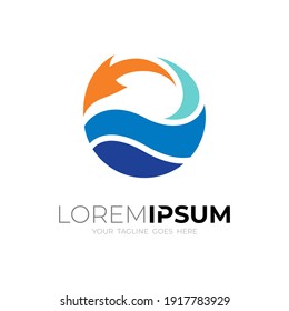 Wave logo and arrow design combination, earth logo with simple vector