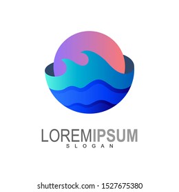 Wave logo and circle design combination, sunset icon