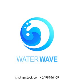 Wave logo with circle design illustration, ocean logo and water icon