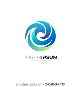 Logotipo de la onda con el Vector del diseño del círculo, color azul, 3d colorido
