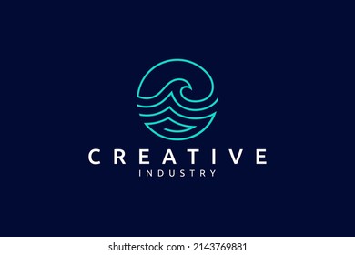 wave logo in circle shape with linear design concept
