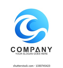 wave logo in circle shape, water splash vector, abstract wave icon