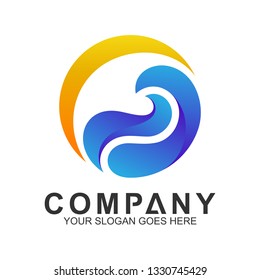 wave logo in circle shape, water splash vector, abstract wave icon