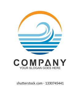 wave logo in circle shape, water splash vector, abstract wave icon