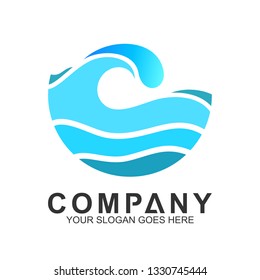 wave logo in circle shape, water splash vector, abstract wave icon