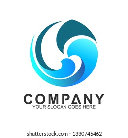 wave logo in circle shape, water splash vector, abstract wave icon