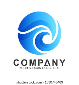 Wave Logo In Circle Shape, Water Splash Vector, Abstract Wave Icon