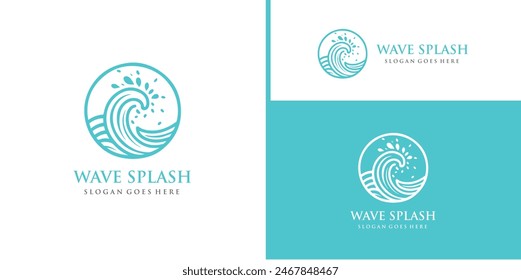 wave logo in circle shape, water splash vector, abstract wave icon