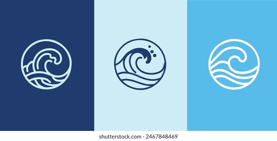 wave logo in circle shape, water splash vector, abstract wave icon